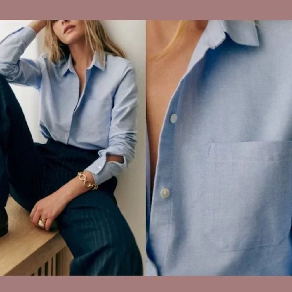Sezane Long Sleeve Tomboy Shirt in Blue
